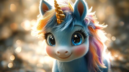 Dreamy Unicorn Toy in Magical Sunset Light. Generative AI