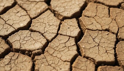 Close-Up of Cracked Dry Earth Texture with Sharp Details and High Contrast