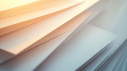 Obraz premium A top-down view of stacked paper mockup, soft lighting highlighting the papers edges and subtle shadows adding depth to the layered design 