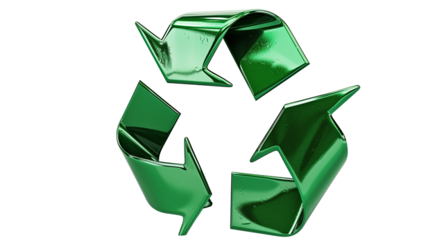 Glossy Green Recycling Symbol With Arrows on Transparent White Background for Eco-Friendly Design and Awareness