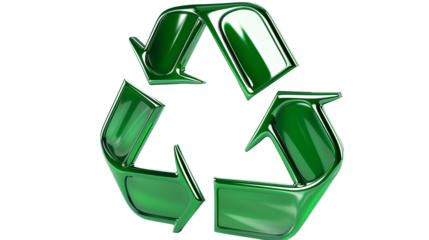 Glossy Green Recycling Symbol With Arrows Isolated on a Transparent Background for Eco-Friendly Designs and Initiatives