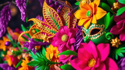 Obraz premium Mardi Gras Floral Extravaganza - AI Art