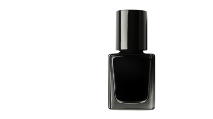 Black nail polish bottle on transparent background for beauty and cosmetics concepts