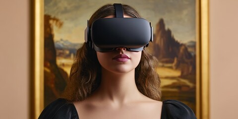 mona lisa wearing vr headset 