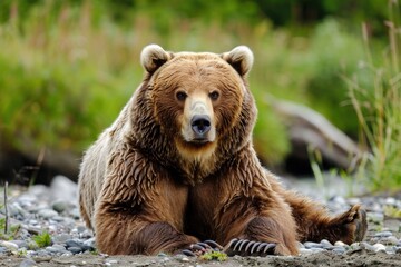 Fototapeta premium Grizzly Bear in Its Natural Habitat in Alaska