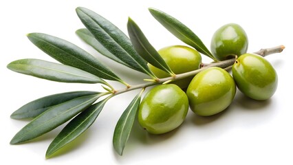 Green Olives on Branch with Leaves