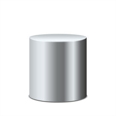Empty metal cylinder metal in realistic style. Steel pillar.  Abstract cylinder pedestal. Rounded gradient. Vector illustration isolated on white background.