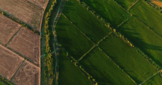 Vibrant Sunset Illuminating Farm Grounds Mixed Crops In Central Bulgaria Stara Zagora