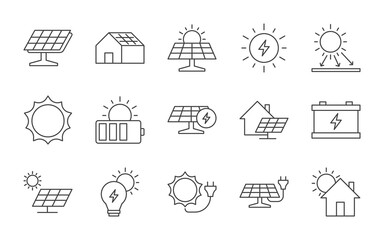 Solar energy line icons set vector illustration. editable stroke