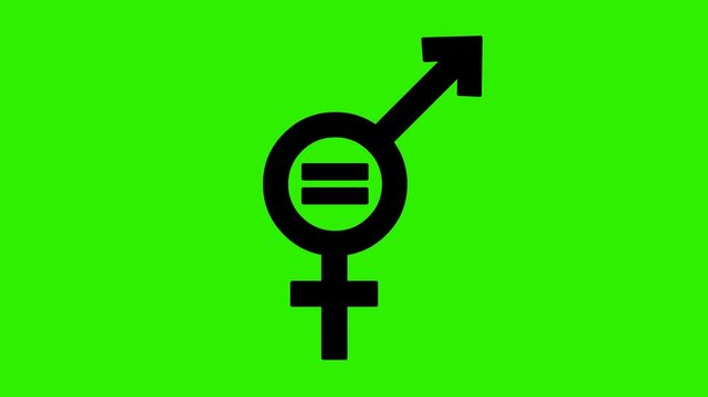 video animation black equality gender symbol being draw, on a green chroma key background