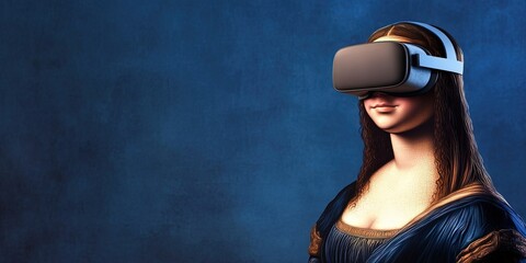 mona lisa wearing vr headset 