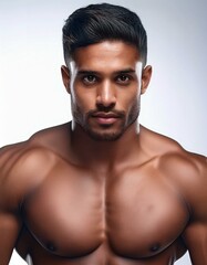 Fototapeta premium Close-up portrait of a handsome bodybuilder isolated on white background