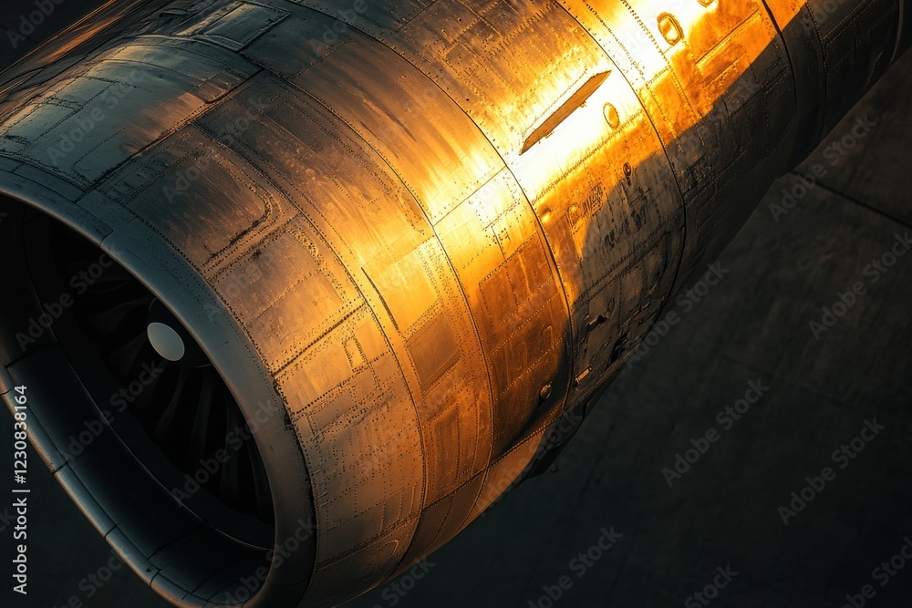 Poster beautiful sunset glow illuminating airplane wing creating a stunning visual in the sky during evenin
