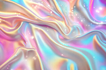 Abstract iridescent satin texture with vibrant pastel hues, ideal for modern graphic design and artistic backgrounds