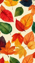 Obraz premium Autumn Leaves Watercolor Seamless Pattern - Vibrant Fall Foliage Design