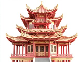 Fototapeta premium Magnificent Red Pagoda with Golden Accents - A Symbol of Chinese Architecture