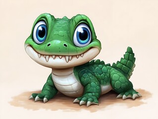 Fototapeta premium Adorable Baby Alligator Cartoon Illustration