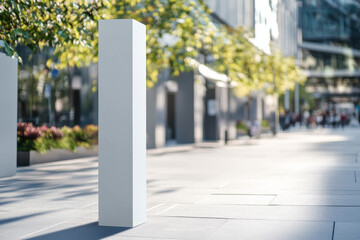 White rectangular pylon stand on street mockup 