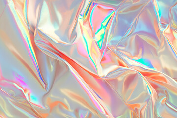 Fototapeta premium Abstract iridescent satin texture with vibrant pastel hues, ideal for modern graphic design and artistic backgrounds