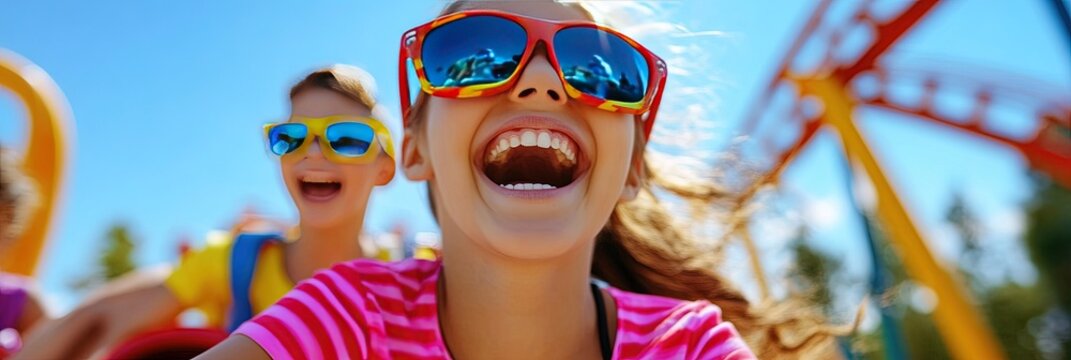 family having fun on roller coaster 