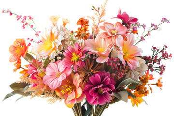 Vibrant Bouquet of Artificial Flowers Showcasing Various Types Isolated on a Transparent Background