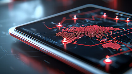 Cyberprotected data connections on tablet displaying global network trends digital environment technology concept futuristic viewpoint
