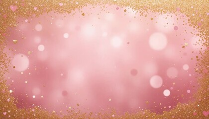 Soft pink and gold glitter background with glowing bokeh lights creating a dreamy and elegant valentines day atmosphere