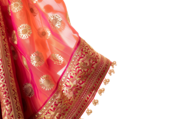 Elegant Indian Saree With Intricate Embroidery Design and Rich Colors Displayed on a Transparent Background for Design Use