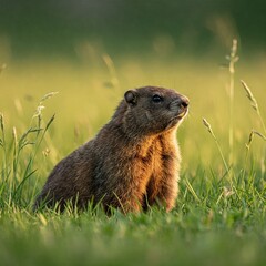 Fototapeta premium Groundhog in the grass