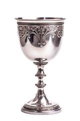 Elegant Silver Goblet With Intricate Detailing Set Against a White Transparent Background for Versatile Design Applications