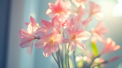 Fototapeta premium Soft Pink Flowers in Sunlight Closeup