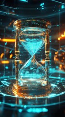 Futuristic hourglass, digital background, time lapse, data flow
