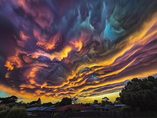 Obraz premium Spectacular Sunset Sky With Layered Clouds