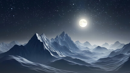 Starry night mountainscape: a serene celestial vista. Galactic Ridge. Illustration
