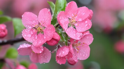 Obraz premium Pink Apple Blossoms with Raindrops Closeup