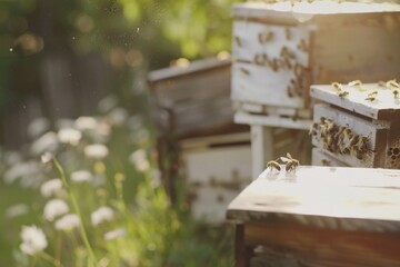 Honeybees Inside a Beehive Working on Honeycomb