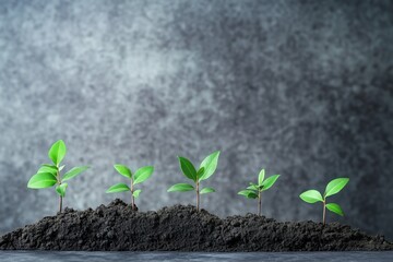 Growing plants in soil showing stages of germination