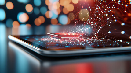 Enhancing cybersecurity through tablet-driven business intelligence solutions in a digital workspace high-tech environment data visualization futuristic view