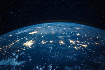 Fototapeta premium Glowing cities illuminated from space view at night