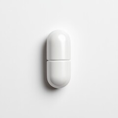 Single white capsule pill on white background. (3)