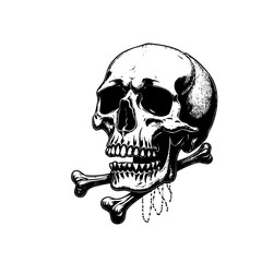 Pointillism Skull with Chains and Crossbones Engraved Illustration