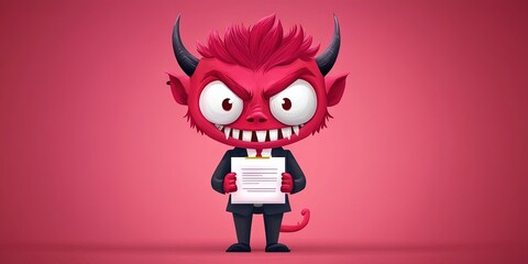 animation devil full body, holding contract, wearing business suit 