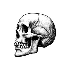 Pointillism Skull Side Profile Engraved Illustration