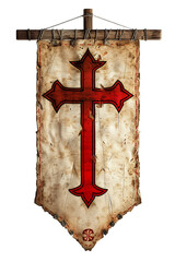 Crusade Banner Featuring a Red Cross on a White Background, Isolated Element for Graphic Design