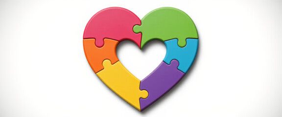 Colorful puzzle heart representing love and inclusion against a light background