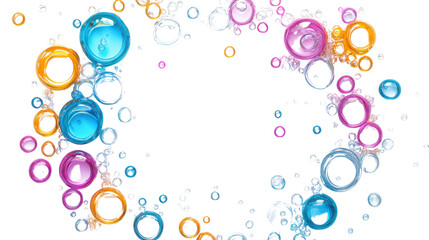 Colorful bubbles floating on transparent background creating a frame