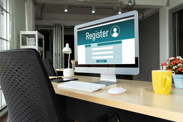 Naklejka premium Online registration form for modish form filling on the internet website