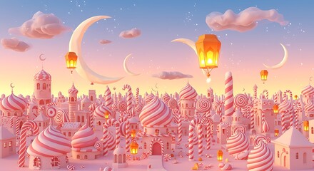 Candy Cane Cityscape: A Whimsical Pink and White Dream