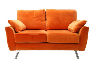 Fototapeta premium Modern Orange Two-Seater Couch With Plush Cushions on a White Background for Contemporary Living Spaces