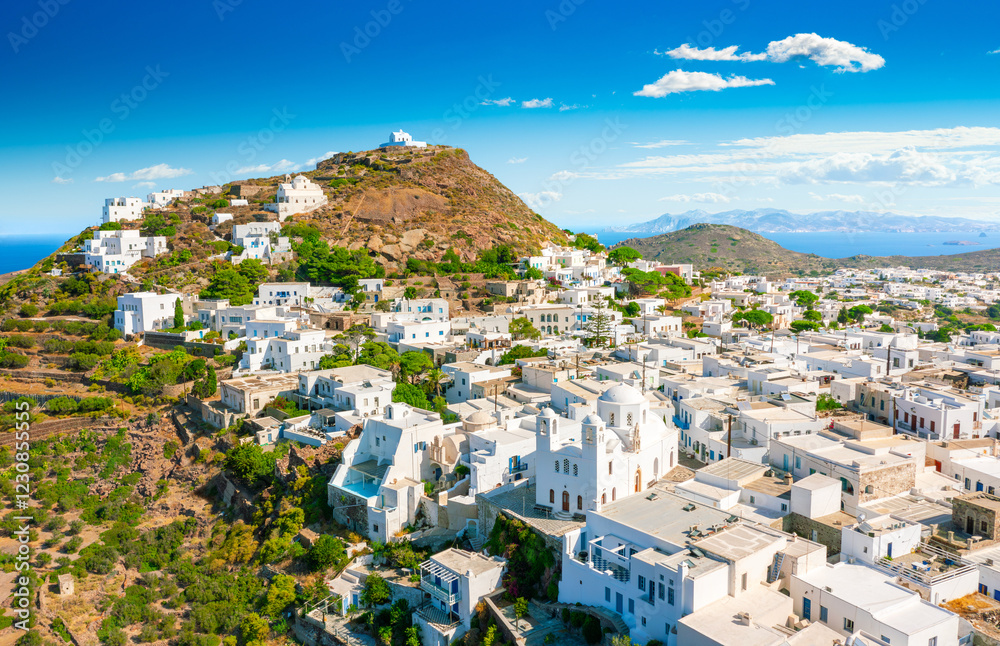 Wall mural Panoramic view of Plaka town. Milos island, Greece